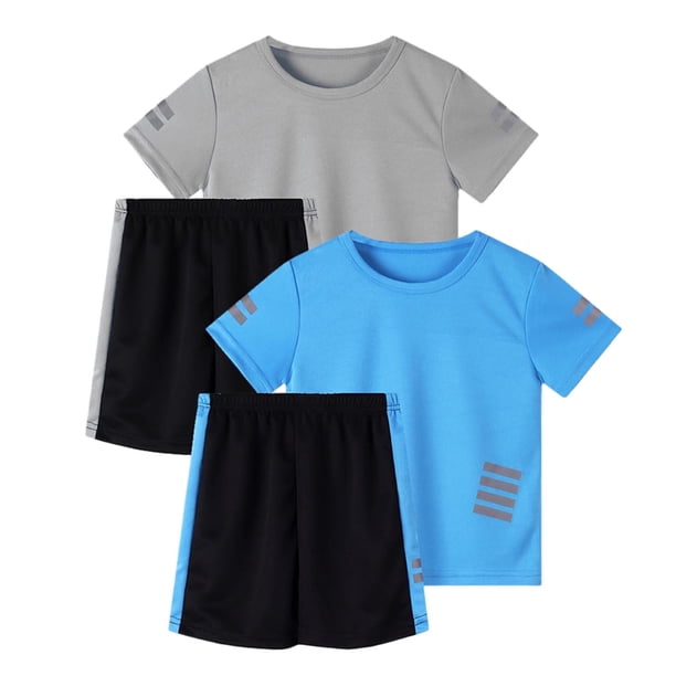 Odeerbi Conjunto Atlético de Malla de Niños de 2 Paquetes 5-14 Años, Ropa Deportiva de Tira Reflectante Seca Rápida de 2 Piezas Camiseta Shorts Outfits