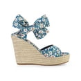 thumbnail image 3 of BLISSFUL STEP Women's Shoes Floral Printed Bow Tie Platform Slingback Espadrille Wedge Sandals Blue 7, 3 of 6