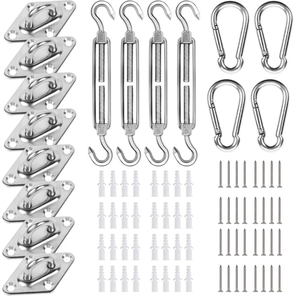 Sun Shade Sail Hardware Kit Heavy Duty Stainless Steel Rust Proof Adjustable Turnbuckle for Outdoor Patio Garden Sunshade Canopy Installation 42pcs Set D