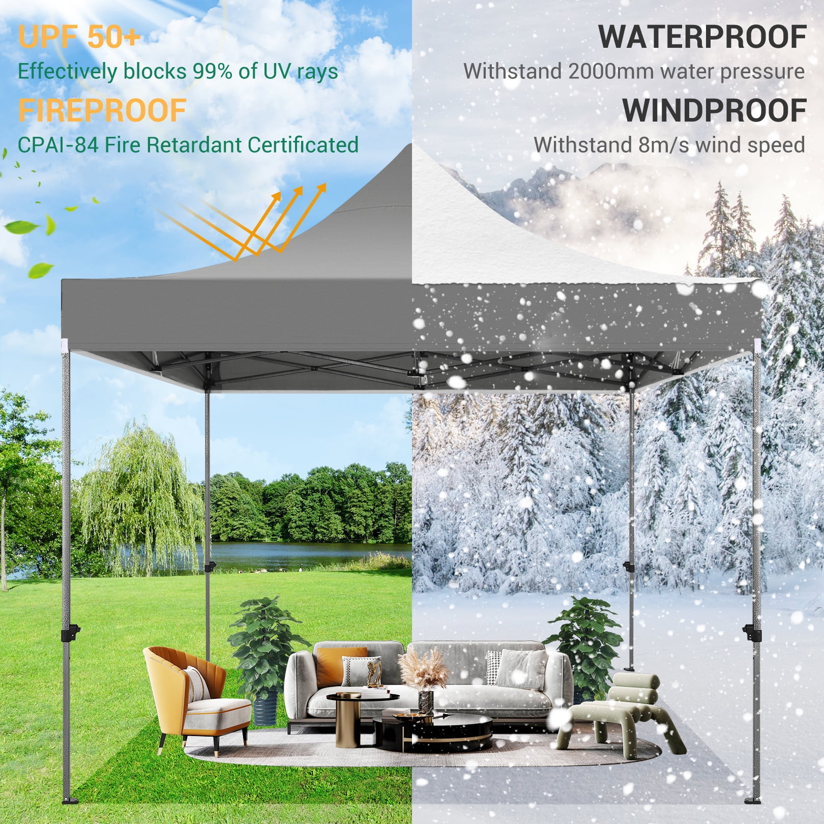 SANOPY 10x10 FT Heavy Duty Pop up Canopy , Commercial Canopy Tent, Adjustable Height Party Tent with 4 Removable Sidewalls, 4Sandbag，Rollerbag, Gray