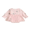 thumbnail image 3 of Baby Girls Princess Romper Dress Long Sleeve Floral Printed Ruffles Lace Mesh Jumpsuits 0-18M, 3 of 10