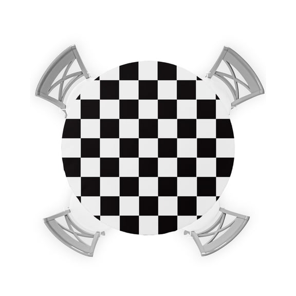 nqOlkjepod Simple Black White Checkered Round Tablecloth, Fitted Table Cover with Elastic for 45"-54" Round Tables, Lattice Buffalo Plaid Table Cloth Outdoor Dinning Party Waterproof Tablecloths