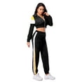 thumbnail image 3 of MintLimit Women's Casual 2 Piece Sports Tracksuit Set Solid Colorblock Striped Long Sleeve Zip Up Cropped Tops and Jogging Pants Sweatsuits, 3 of 5