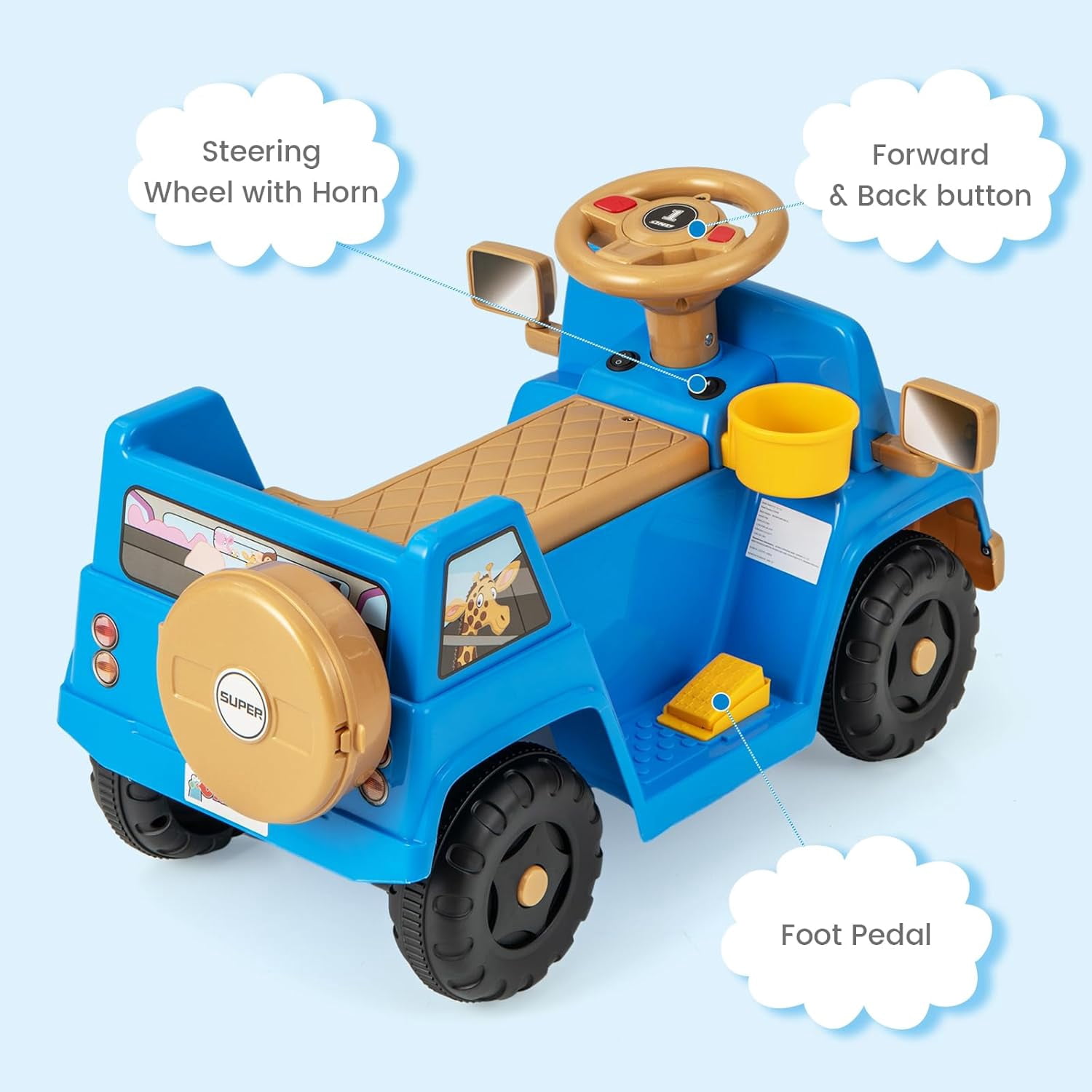 OLAKIDS Ride on Car, 6V Toddler Electric Vehicle with Storage Tire, Horn, Charger, Battery Powered Motorized Quad Riding Toys for 18+ Months Boys Girls
