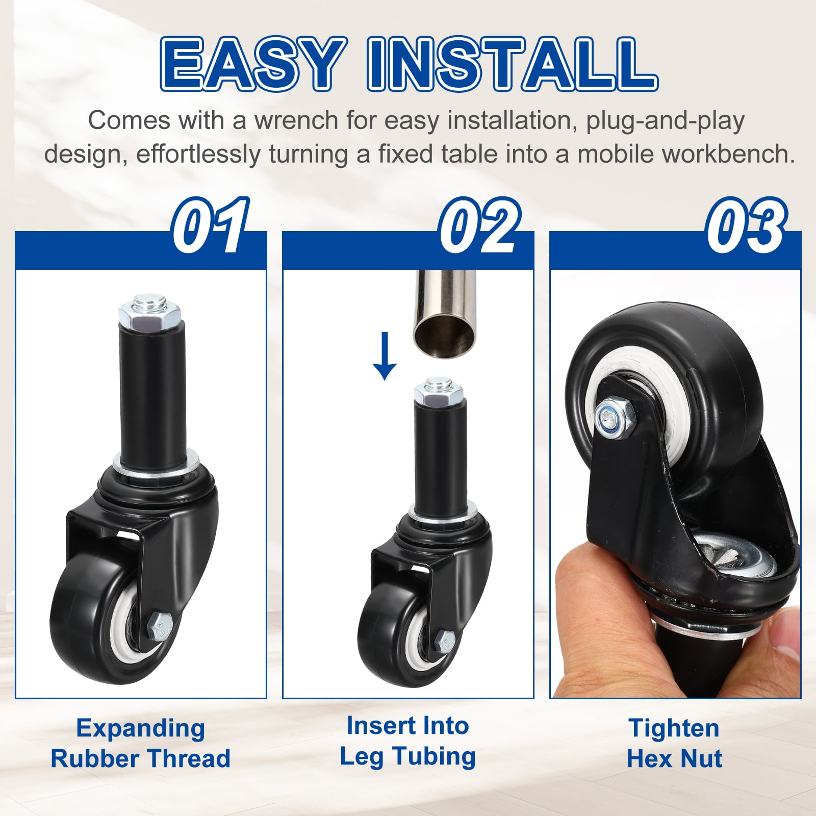 Uxcell 2pcs Prep Table Caster Wheels (1.5 Inch) - Heavy Duty Swivel Expanding Stem Casters for Commercial Kitchen Prep Tables Utility Cart Furniture Legs Worktable