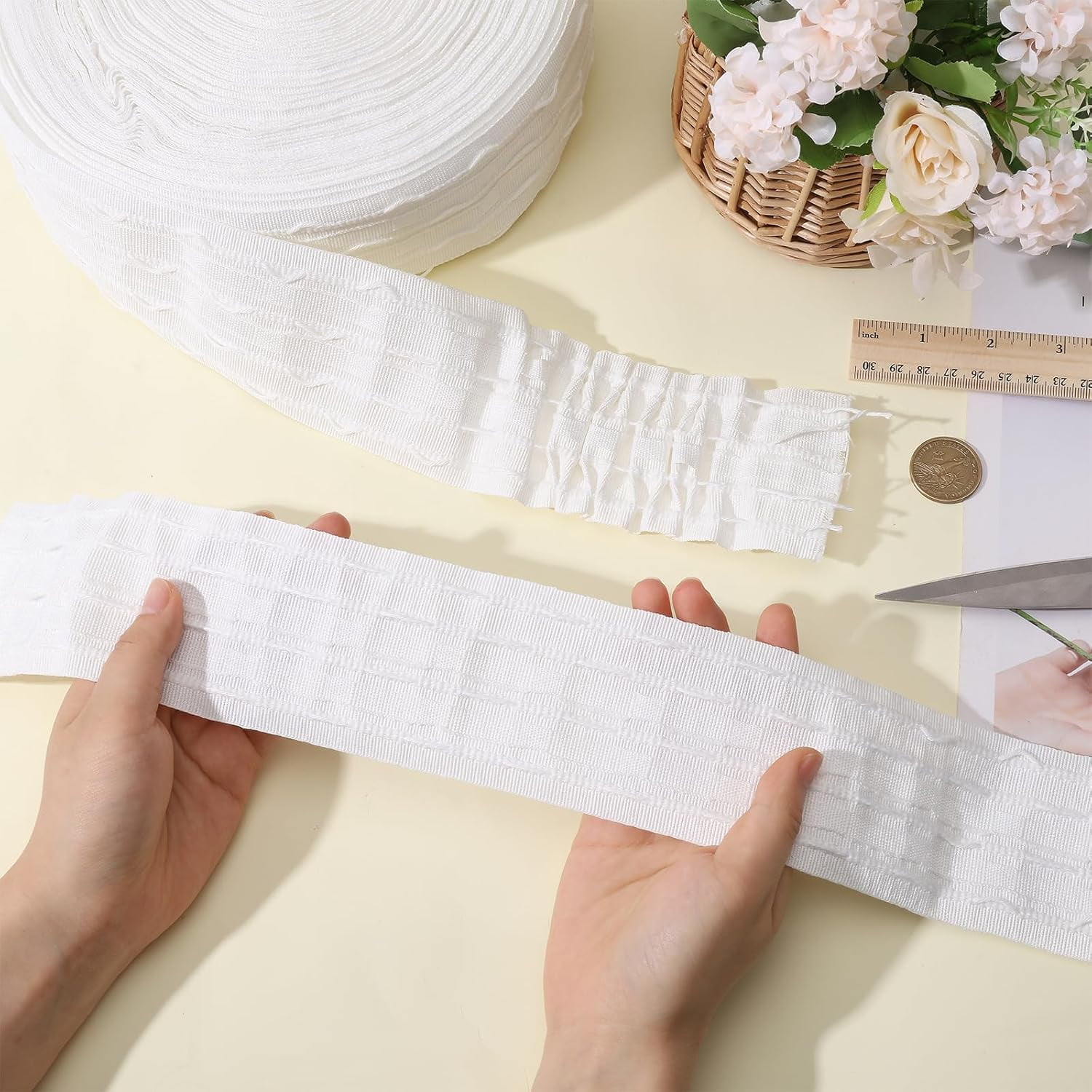 1roll 54 Yards 2.75 Inch Pleated Shirring Tape for Curtain White Curtain Pleat Tape for Window Treatments Making Pleated Curtains Home Decor White DIY
