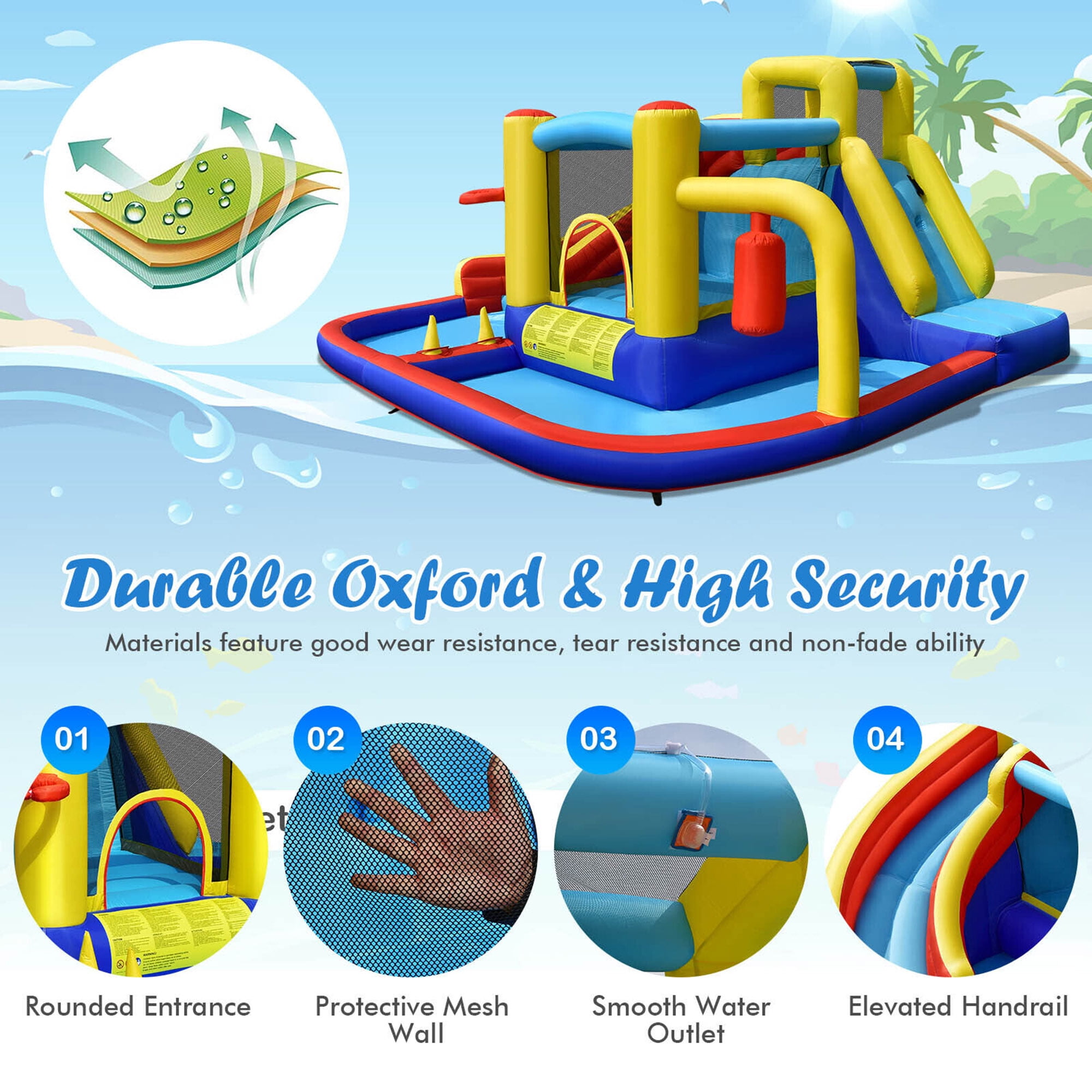 Gymax 7-in-1 Inflatable Water Slide Water Park Kids Bounce Castle With 735W Air Blower