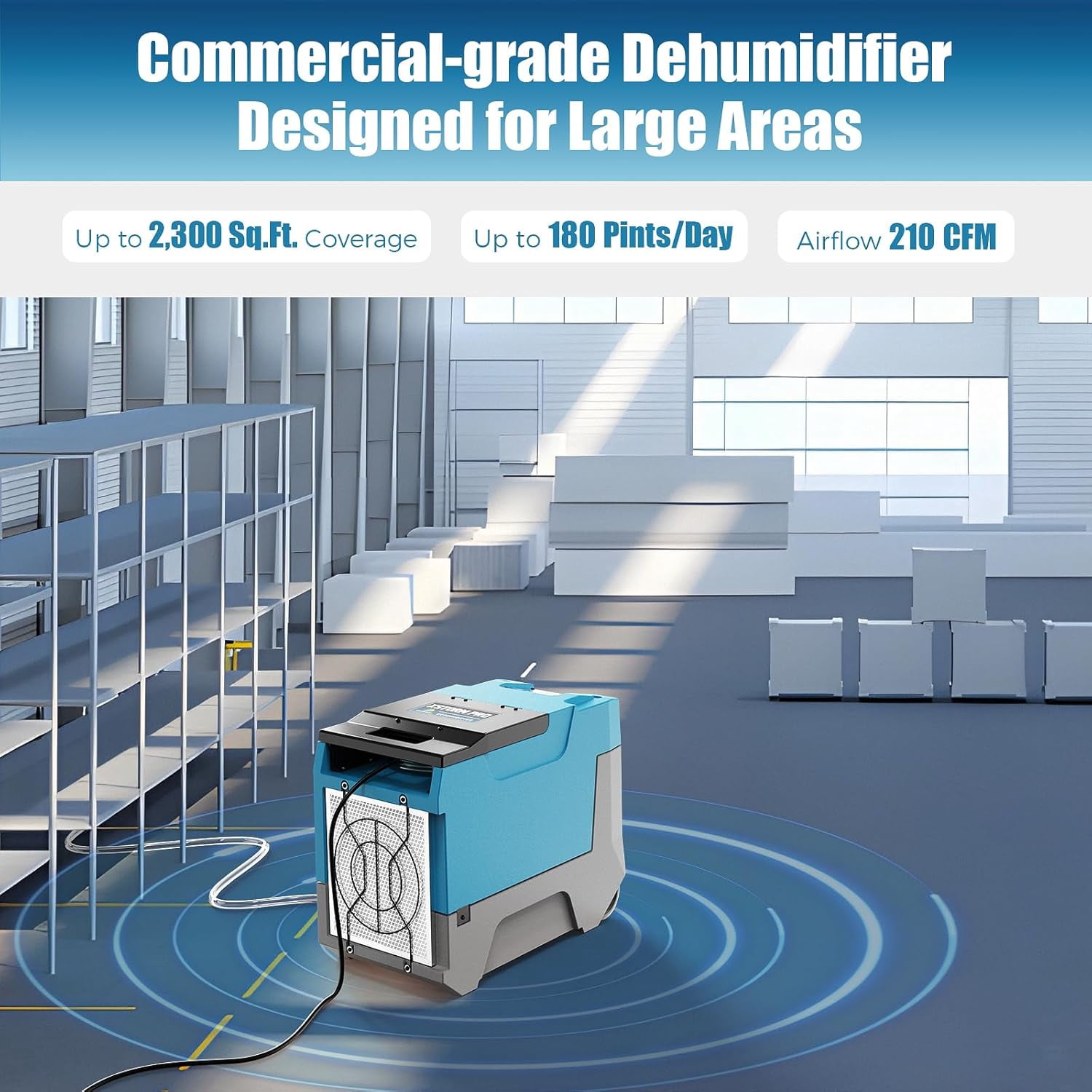 ARGENDON 180 PPD Commercial Dehumidifiers, Up to 2,300 sq. ft.Crawl Space Dehumidifier with Pump, Auto Defrost, Memory Starting for Home/Industry Use, Water Damage Restore, Basement, Limited 5