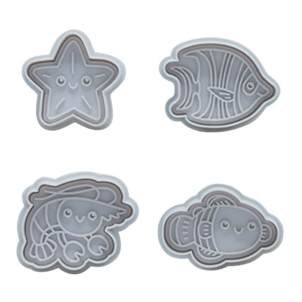 Pisexur Batería de cocina Juego de 4 sellos para fondant de galletas, moldes para galletas de animales marinos, kit de repostería para hacer tú mismo, suministros de para la cocina del hogar