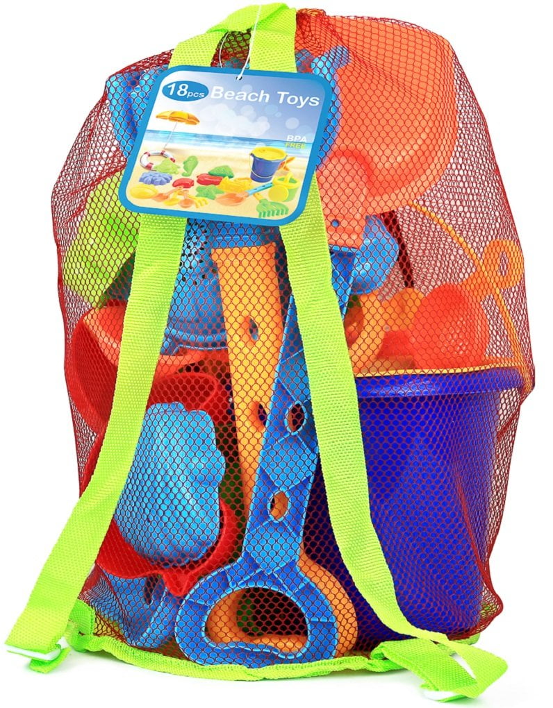 Beach Toy Set in Reusable Zippered Bag with Mesh Bag for Easy Clean and Store, 