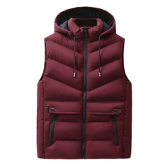 Men's Autumn&Winter Solid Color Sleeveless Zipper Hooded Vest Parkas