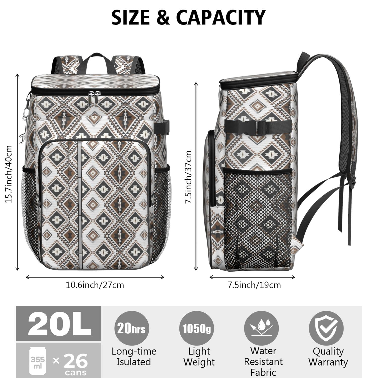 Travel Cooler Bag - Boho Bohemia Pioneer Flower Geometric Line Art Camping Beer Cooler Backpack with Bottle Opener- Waterproof Insulated Picnic Backpacks - Cooler Bag for Beach