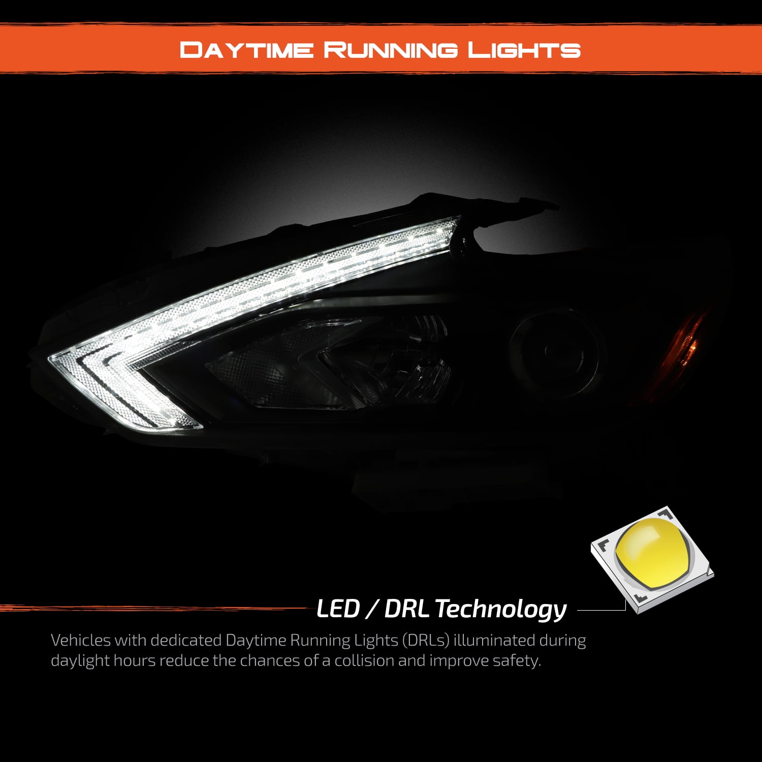 AKKON - Fit 2016 2017 2018 Altima 4-Door [Halogen Type] LED/DRL Switchback Daytime Signal Projector Headlights - Black Pair