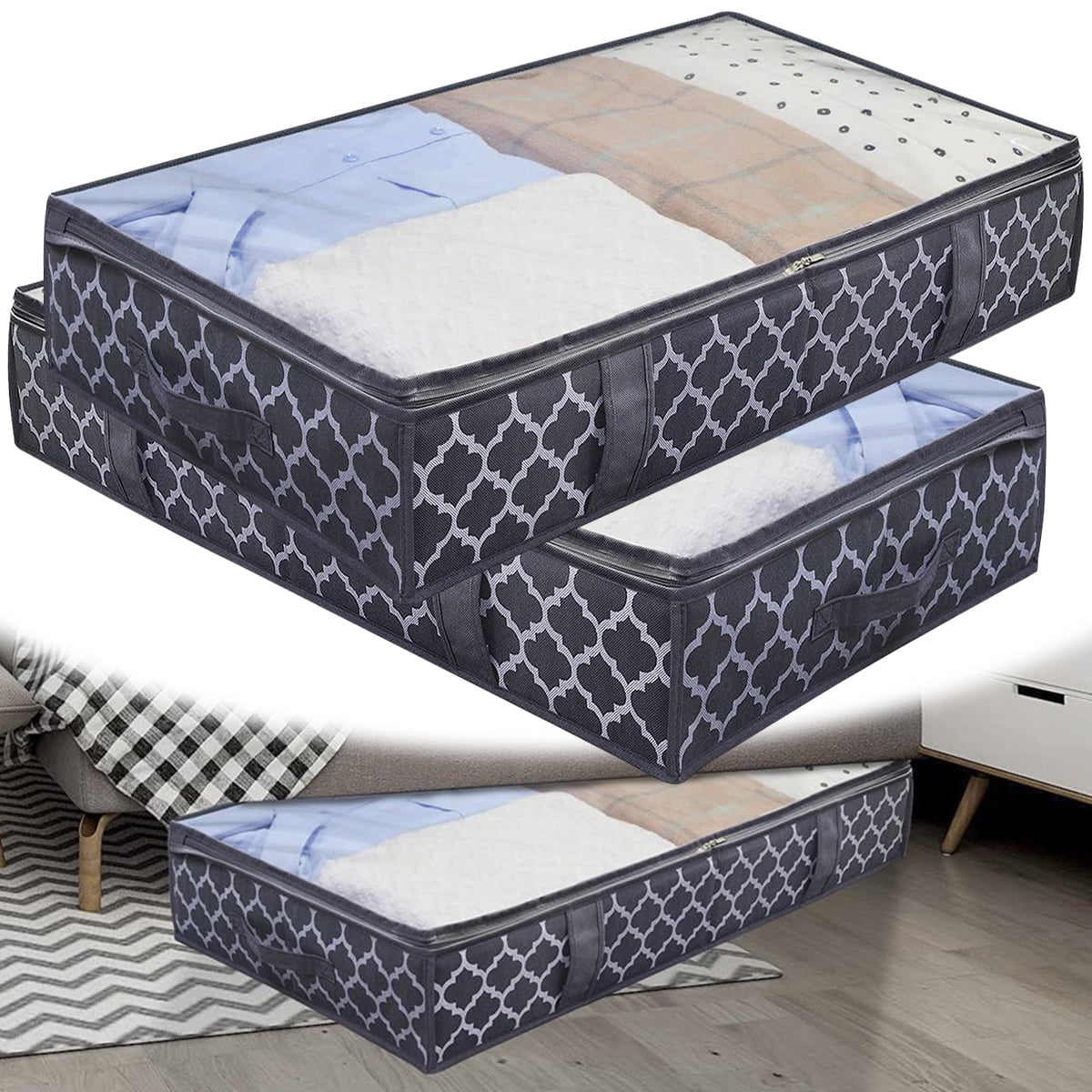 Eummy Under Bed Storage Bags 2Pack Underbed Clothing Organizer Clear