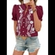 thumbnail image 2 of Blusas de Verano para Mujer 2025, Informales, con Volantes, Cuello en V, Corta Abullonada, Botones y Bordados. Vino Tinto XXL, 2 of 10