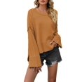thumbnail image 2 of Women Crewneck Sweaters Bell-Style Sleeve Batwing Knit Tops Slouchy Soft Pullover Tops Yellow S, 2 of 10