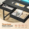 thumbnail image 6 of Romorgniz 37.8" H Computer Desk with LED Lights Small Desk with 2 Fabric Drawers & Side Pocket, Ergonomic Study Desk with Monitor Stand for Home Office, Gaming, Small Spaces, Black, 6 of 9