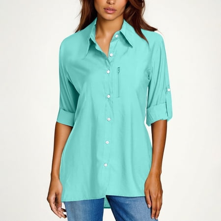 Guieoi Womens Shirts under $5 Women s Long Sleeve Sun Protection Shirts Outdoor Fast Dry Fishing Hiking Travel Shirts Blue