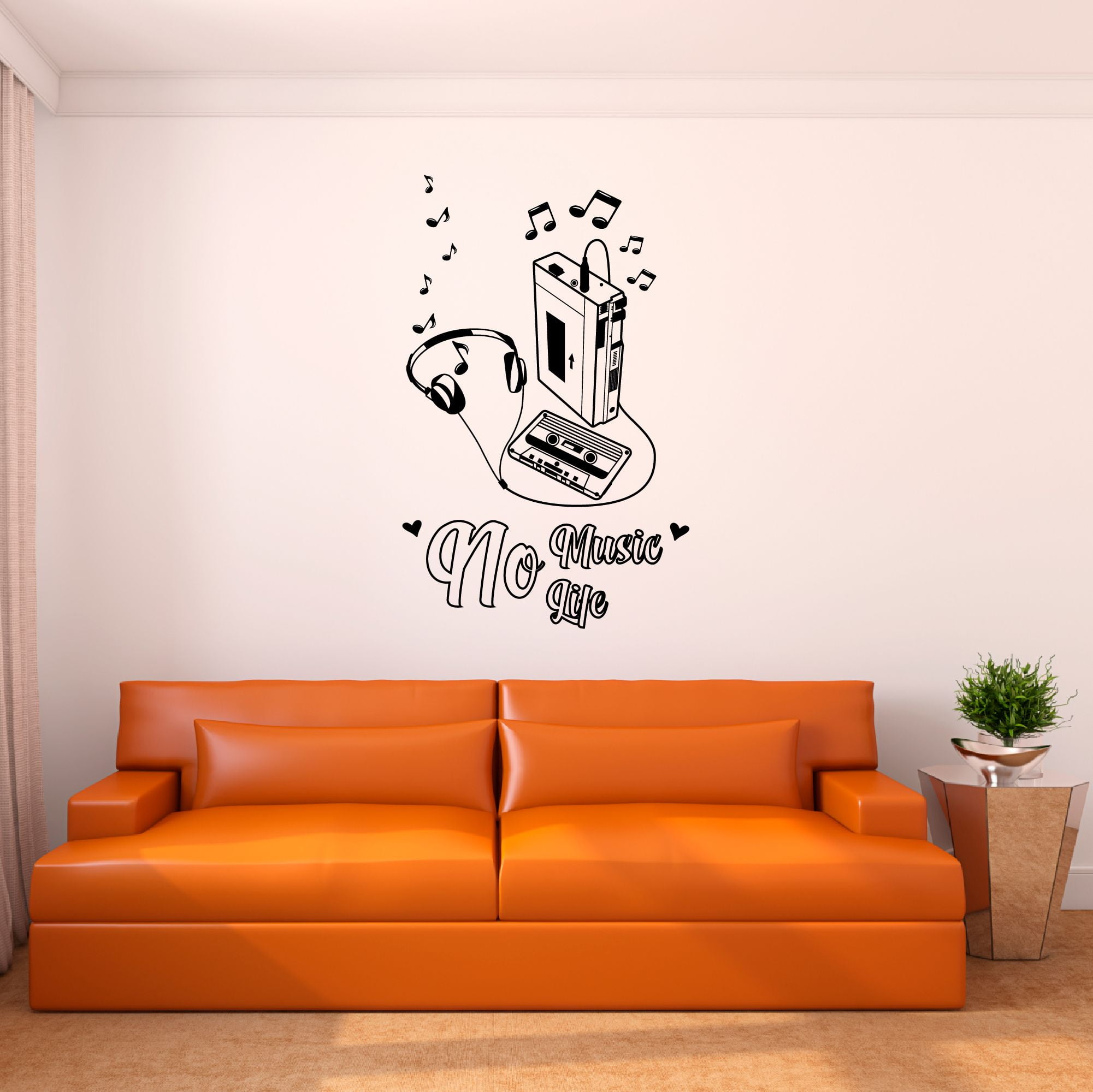 Music Wall Decal Retro 90s Walkman Player Silhouette with Headphones