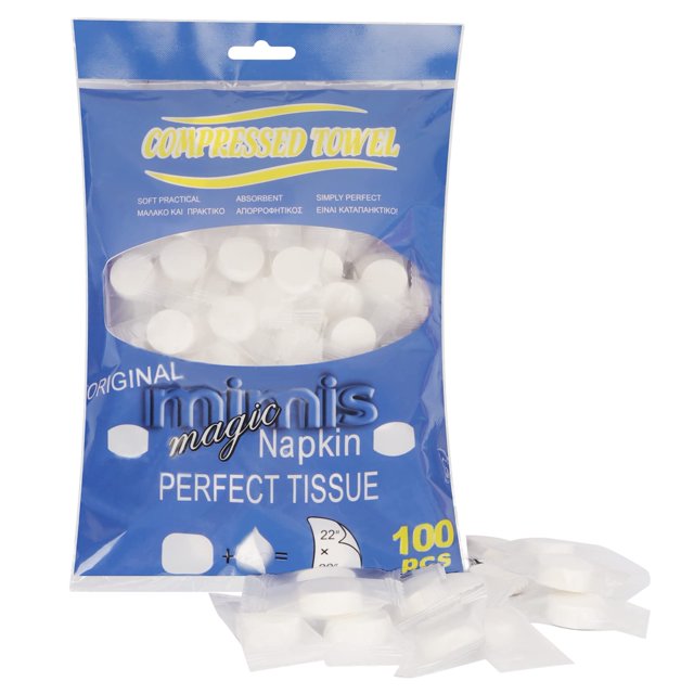 Toalla comprimida Classycoo, 100 unidades, minitabletas de algodón azul