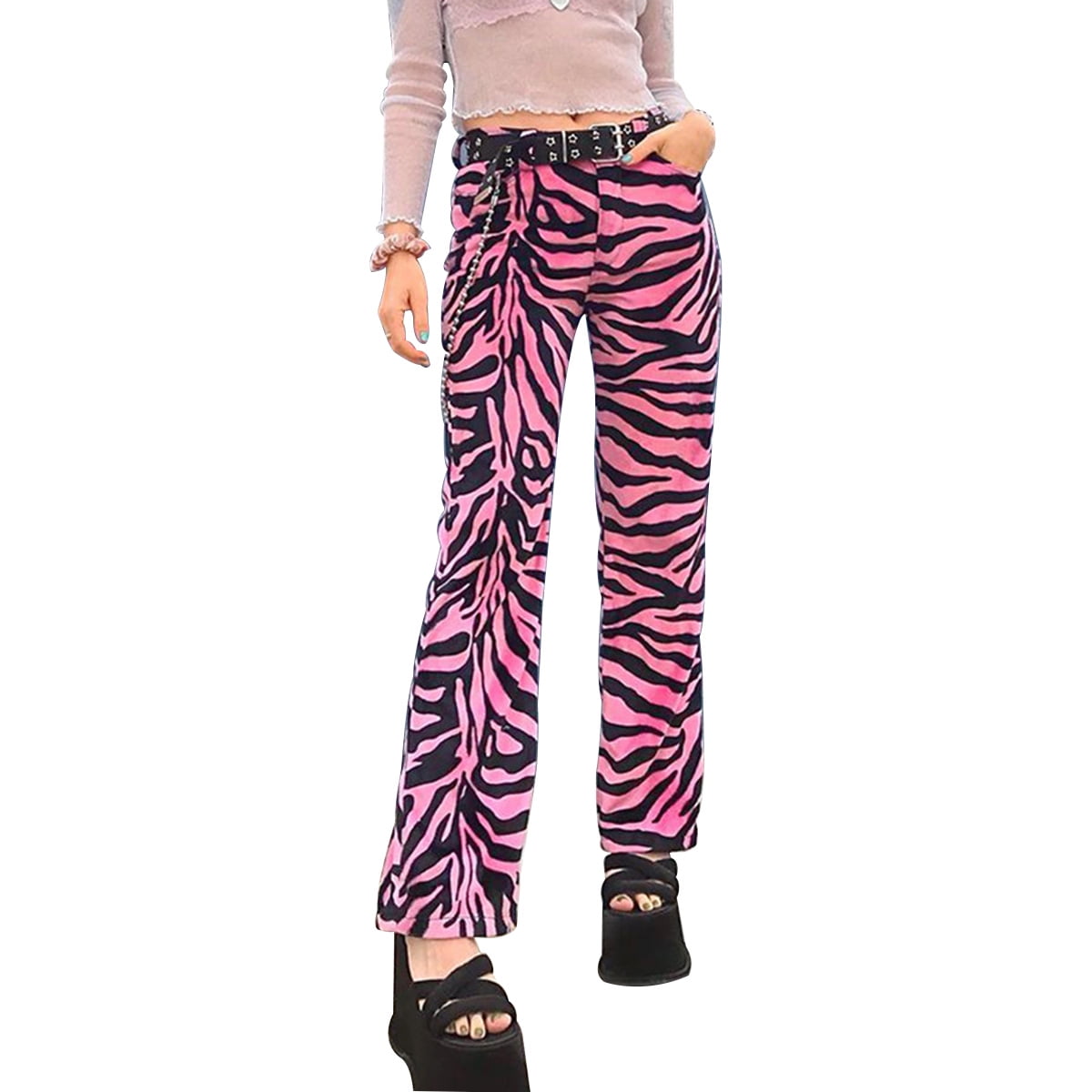 pink zebra flare pants