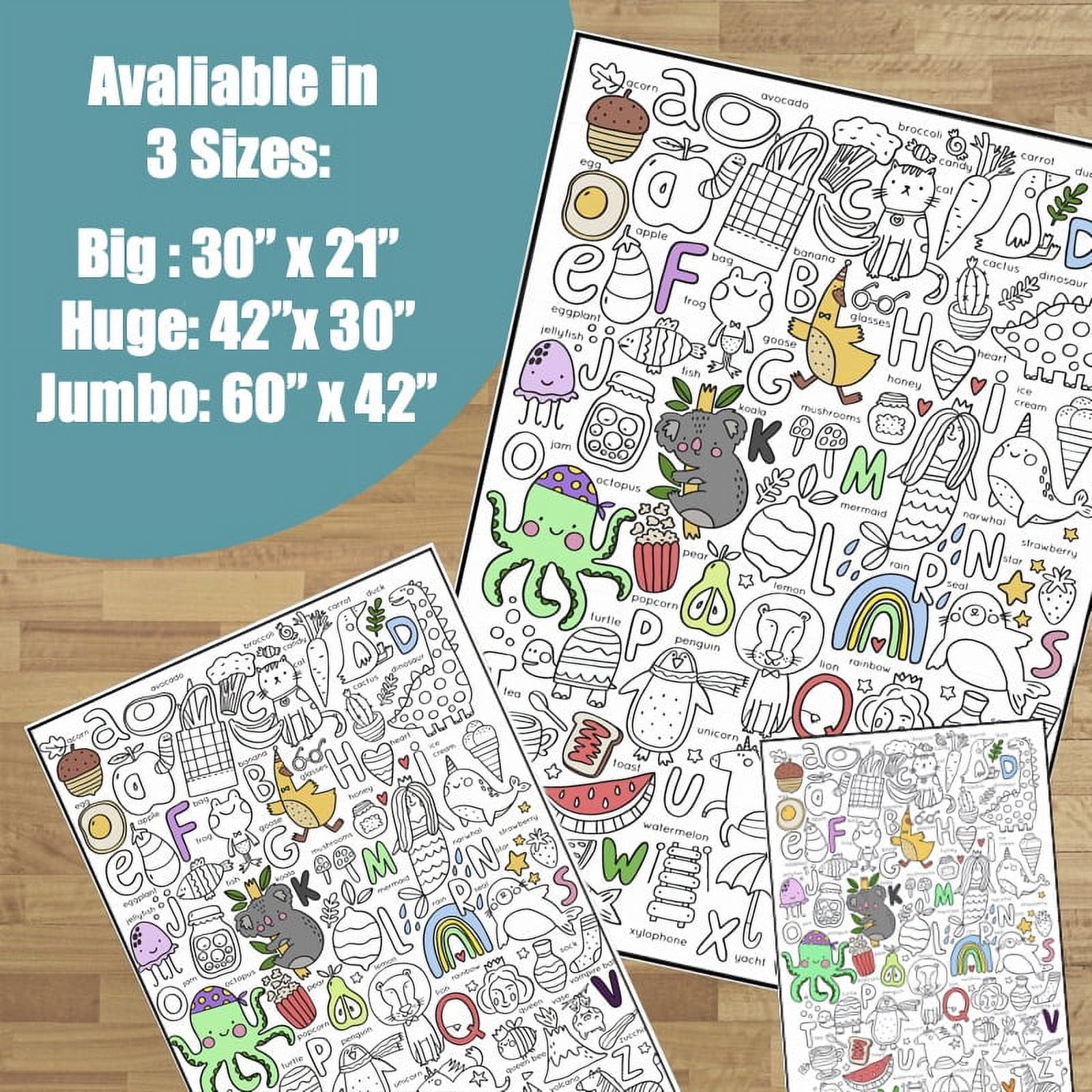 Giant Coloring Poster - Premium Jumbo Coloring Sheets for Kids & Adults with Thick Bleed-Resistant Pages, Use on Floor, Wall, or as Table Cloth, Use With Alcohol Based Markers (60” x 42”, ABC)