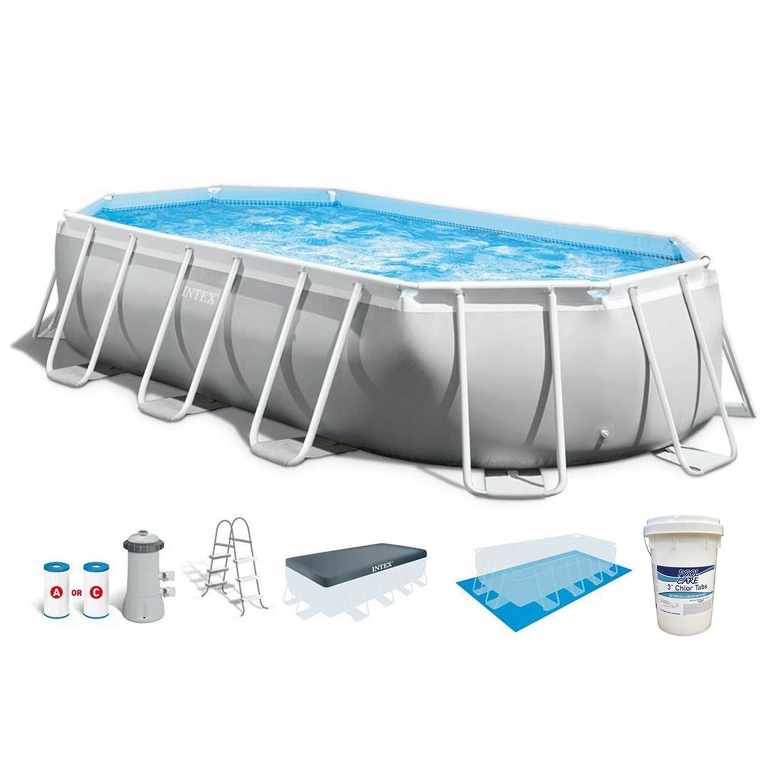 Intex 16.5' x 9' 48" Frame Above Ground Swimming Pool Kit & Chlorine