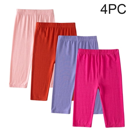 Favoffer 1-4 Pack Girls Solid Capri Leggings Knee Length Stretchy Summer Cropped Pants for Dance Gym Playtime Outdoor 2-192 Years