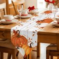 thumbnail image 2 of Orange White Pumpkins Fall Table Runner Linen Burlap Table Runner 70 Inches Long Thanksgiving Botanical Grey Wooden Dresser Scarves for Kitchen Island Coffee Dining Room Party Holiday Decor 13"x70", 2 of 8