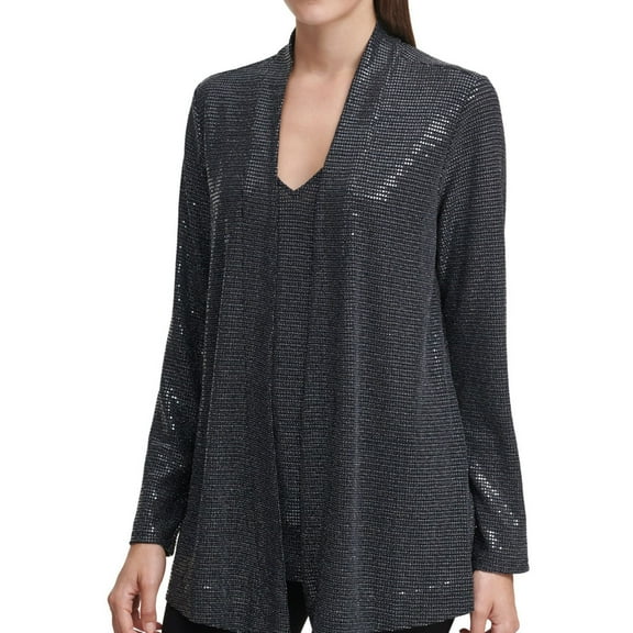 Calvin Klein Womens Layered Pullover Blouse, Black, X-Small