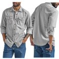 thumbnail image 2 of WTOBBY Men's Lightweight Long Sleeve Shirt Lapel Collar Solid Color jean Style Casual Summer Button Front Breathable Travel Resort Wear Top,Gray L, 2 of 5