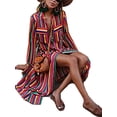 thumbnail image 1 of LELINTA NEW Rainbow Stripes Women' Button Closure Shirt Dress With Pockets Beach Long Dress, 1 of 6
