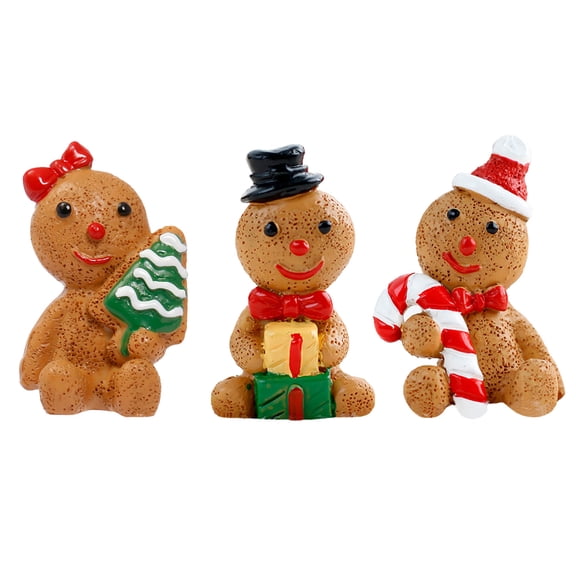 Set of Three Gingerbread Man Figurines - Resin Holiday Ornaments for Festive Christmas Home Decor, Cute Table Centerpiece Accents for Shelf and Tiered Tray Display