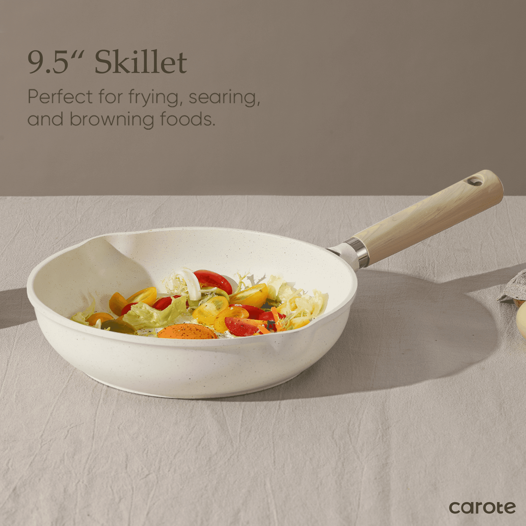 (3 pack) Carote Nonstick Frying Pan 9.5" Skillet With Induction, Egg Omelet Pan Non-Stick Chef's Pan Compatible for All Stoves, Bon Appetit, White Granite