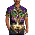 thumbnail image 3 of UVEASISHA Mardi Gras Hawaiian Shirts for Men Fashion Mask Print Button Down Shirt Big and Tall Short Sleeve New Orleans Party Shirts Mens Gifts Purple#2 S, 3 of 7