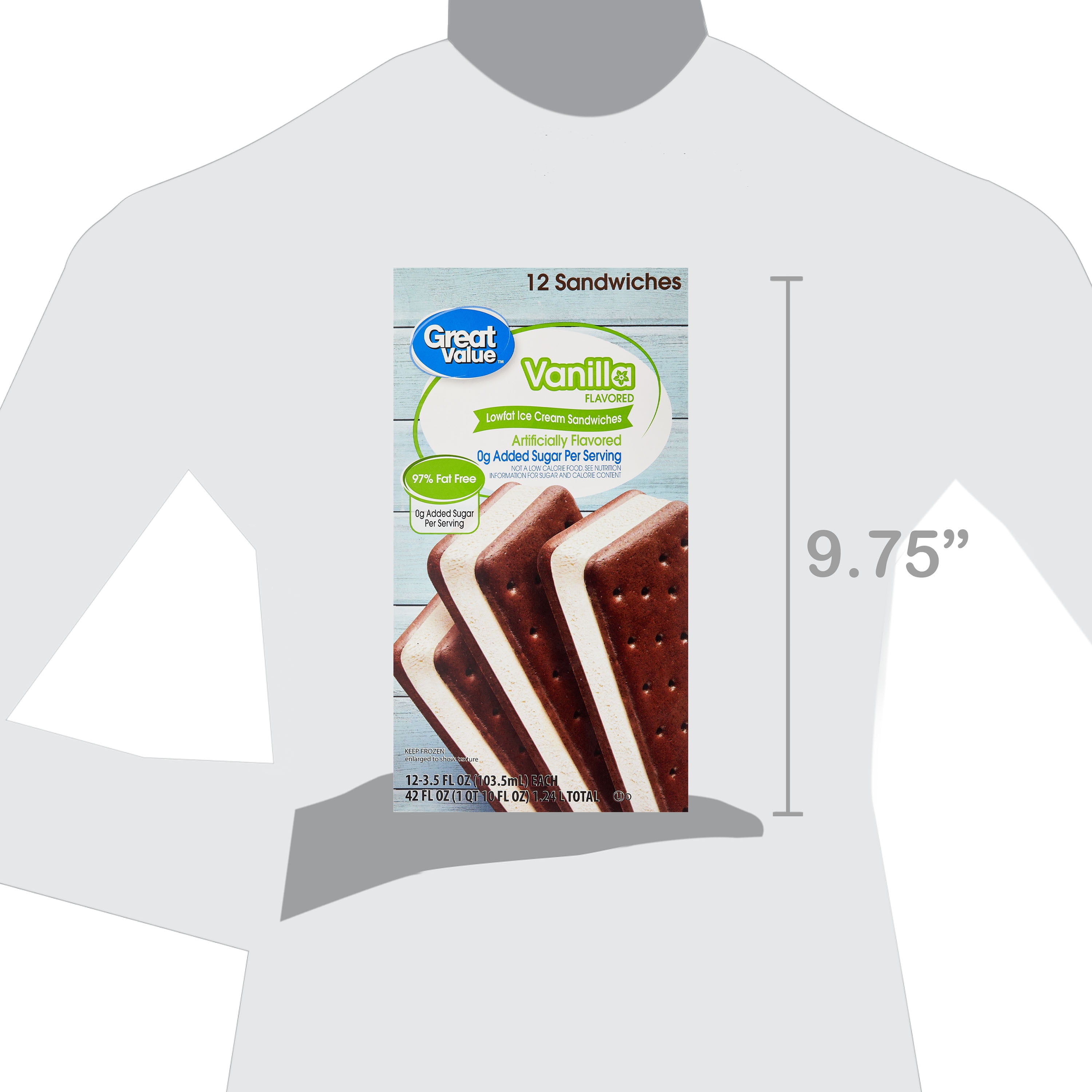 Great Value Vanilla Flavored Low Fat Ice Cream Sandwiches, 42 fl oz, 12 Pack