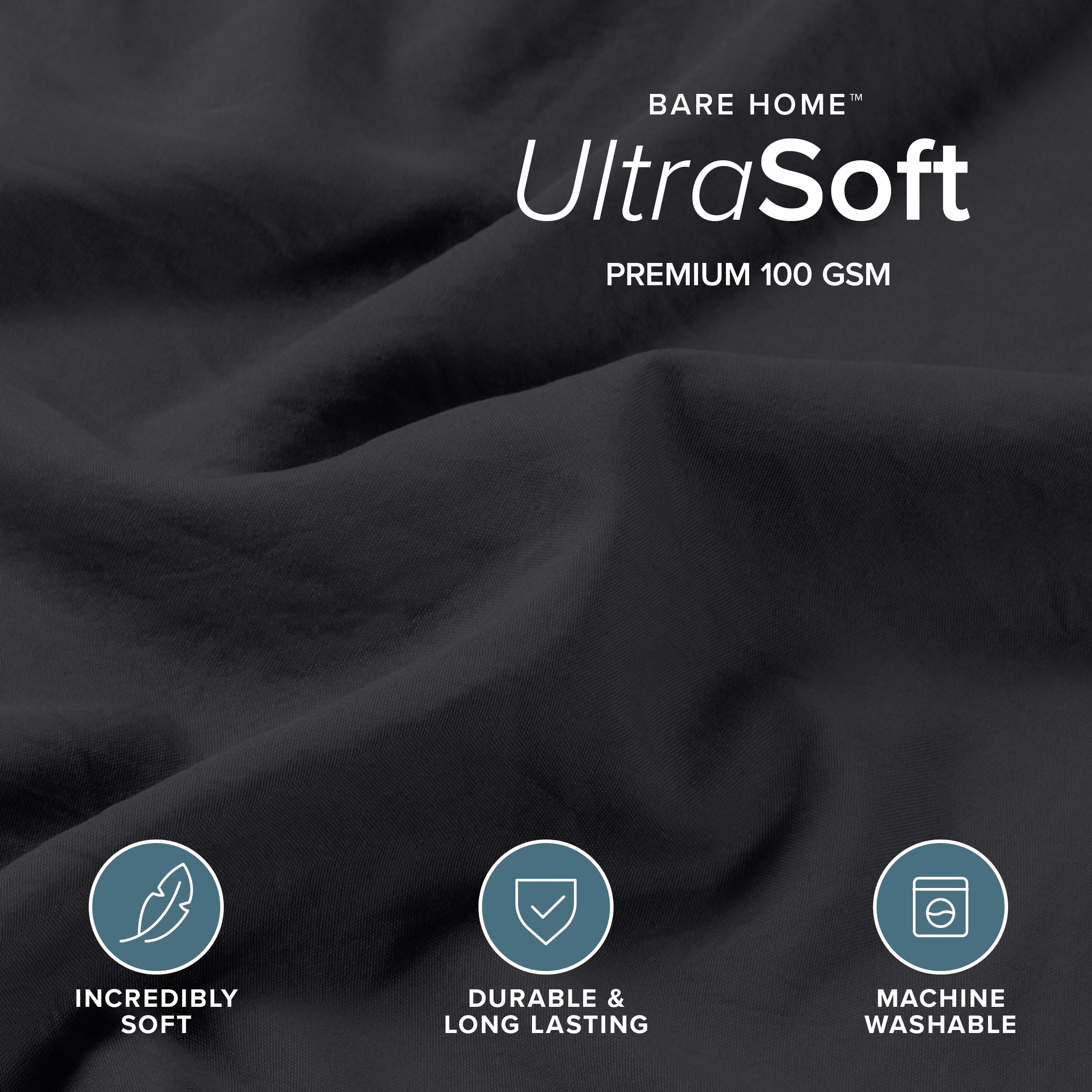 Bare Home Washed Duvet Cover Set - Ultra-Soft - Premium 1800 Collection - 2 Piece - Twin/Twin XL, Black