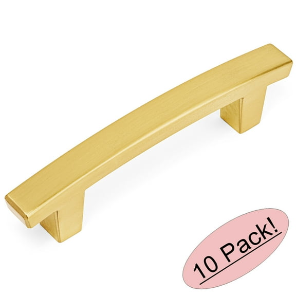 10 Pack - Cosmas 5235BB Brushed Brass Contemporary Cabinet Hardware Handle Pull - 3" Inch (76mm) Hole Centers