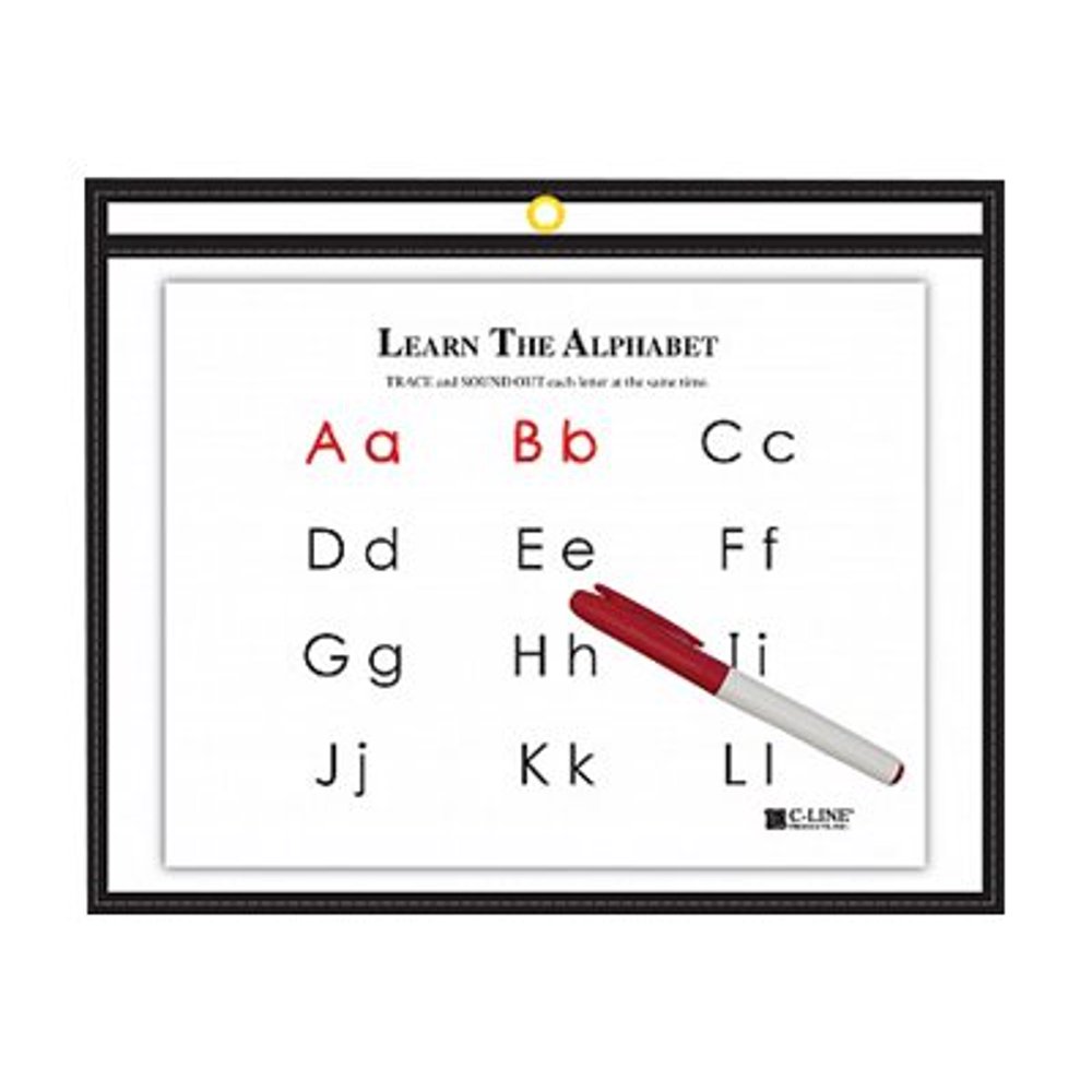 Horizontal Reusable Dry Erase Pocket, Black, 12 x 9, 1/EA