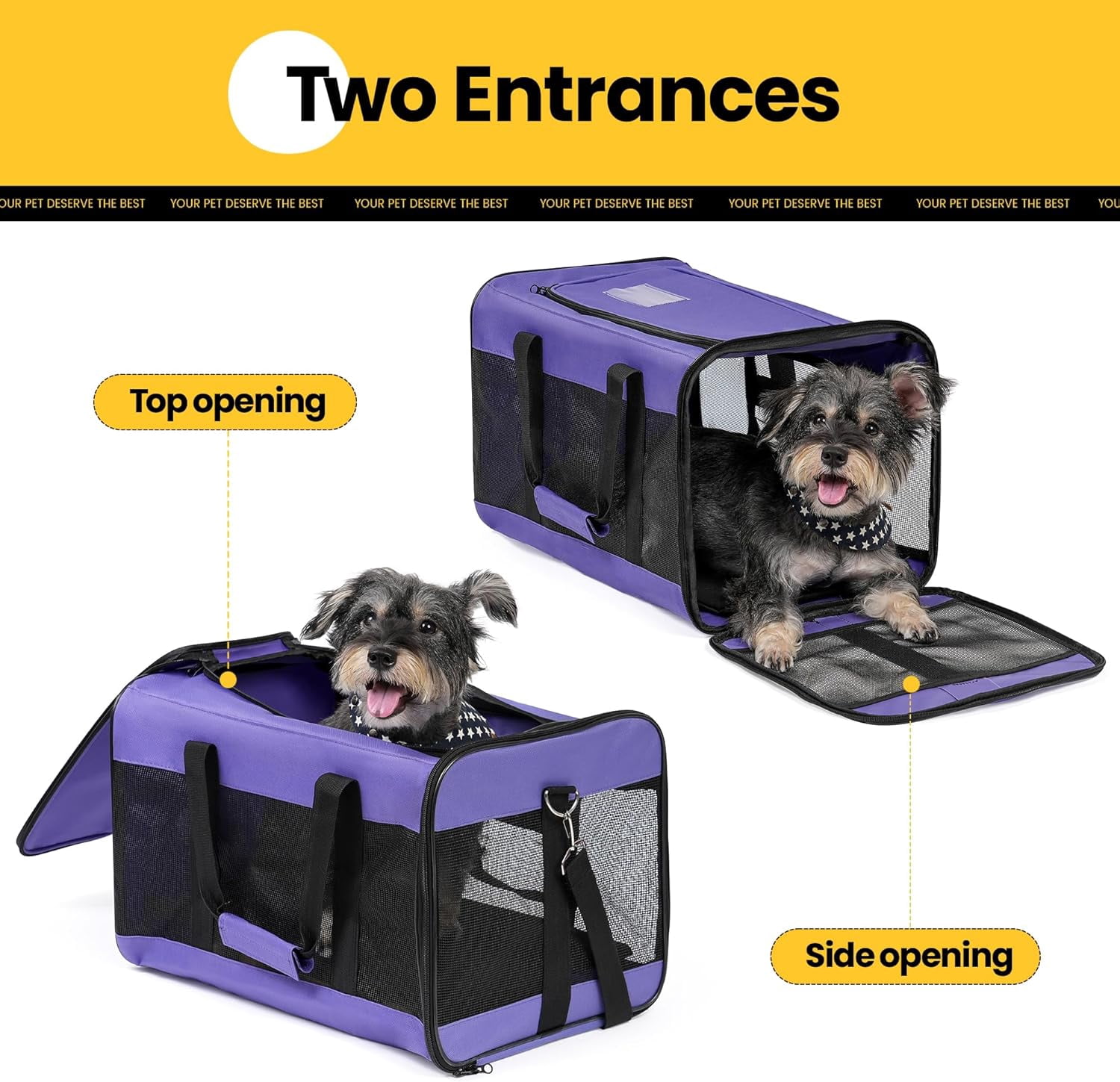 Soft Sided Dog  with Safety Leash, Large   for Pets  to 20 Lbs, Collapsible Travel Bag -