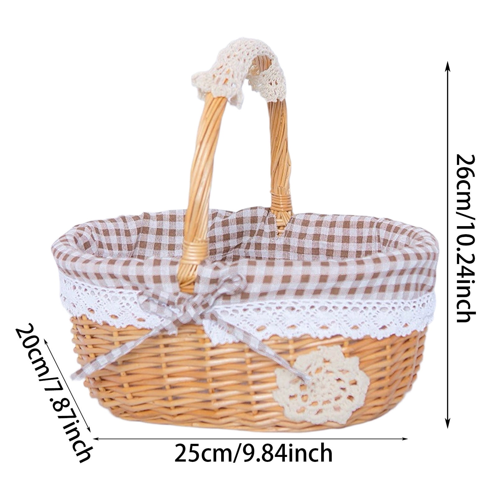 Wicker Picnic Basket with Removable Floral Liner, Suitable for Weddings, Holidays, Gardening, Valentine's Day, Easter, Parties, Celebrations, Oval Picnic Camping Outdoor Basket, 9.8 x 7.8 x 10.2 in