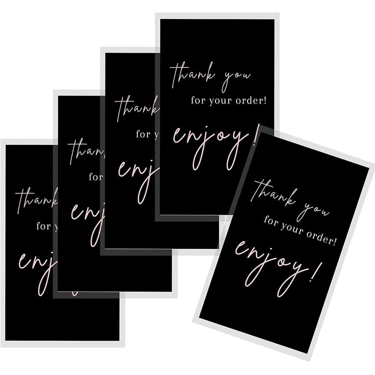 Thank You For Your Order Cards | 50 Pack, 2x3.5 Inches | Black With Pink Design For Handmade Businesses | Premium Matte Card Stock