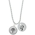 thumbnail image 1 of Delight Jewelry Silvertone Domed Black DPT Silvertone Script Initial Disc - P - Charm Necklace, 20"+3", 1 of 4