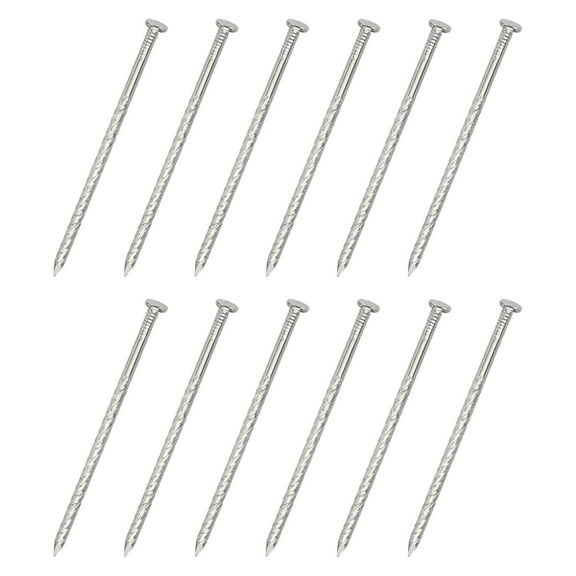 Uxcell 12 Pack Fence Deck Nails, 5 Inch 304 Stainless Steel Spiral Deck Nail Spiral Shank Spikes for House Floor Repairing Wall Woodworking, Silver