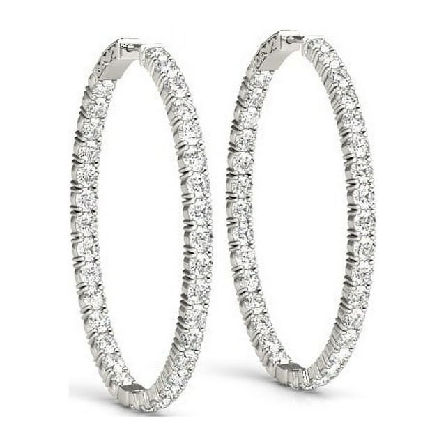 Oval Shape Two Sided Diamond Hoop Earrings in 14k White Gold (2 cttw)