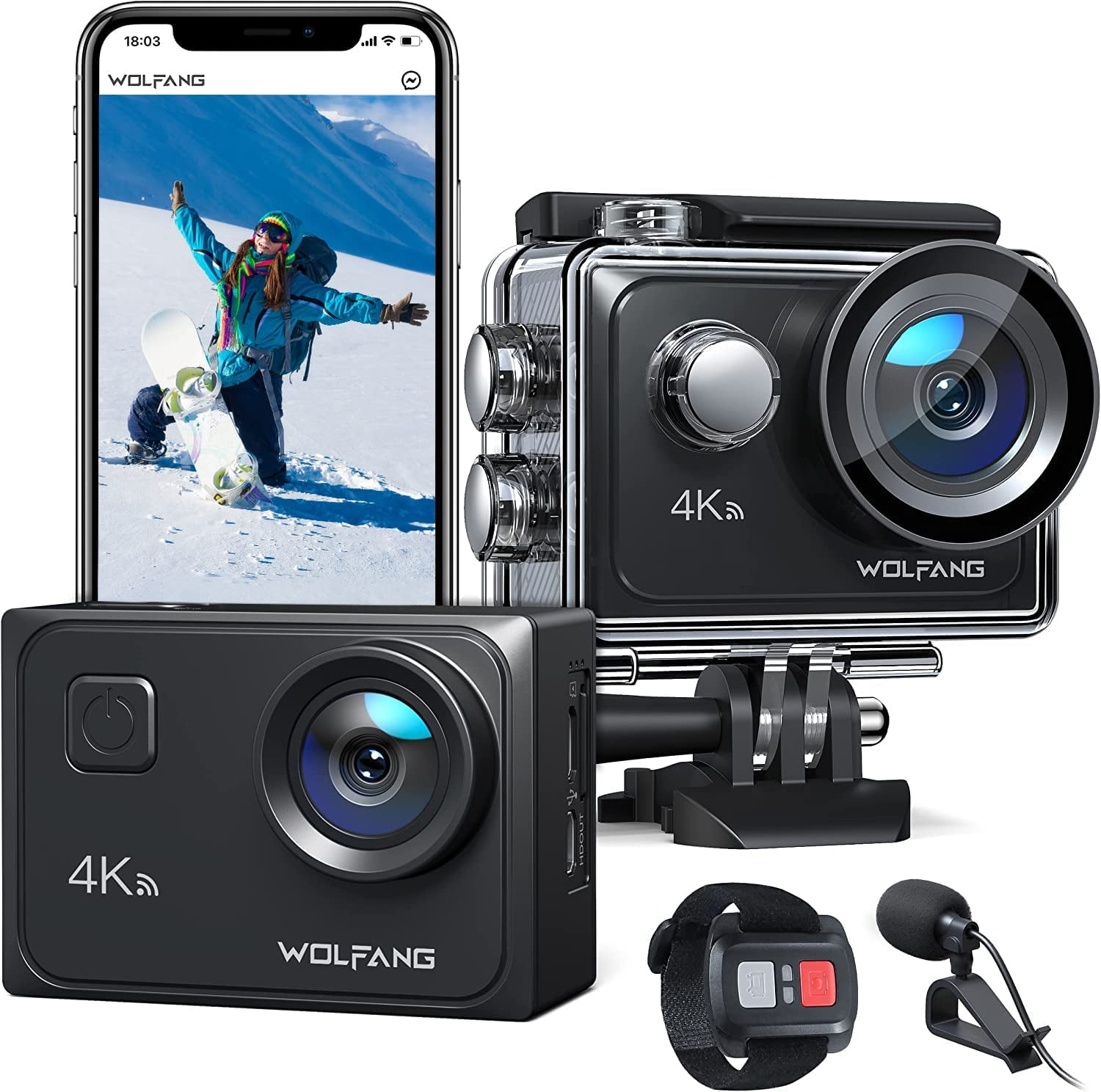 opening spier Evaluatie WOLFANG GA300 Action Camera 4K 60FPS 24MP Waterproof 40M Underwater Camera  EIS Stabilization WiFi Wide Angle Helmet Camera (External Microphone,  Remote Control, 2x1350mAh Batteries and Accessory Kit) - Walmart.com