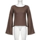 thumbnail image 5 of Suéter negro informal transparente para mujer, jersey de manga larga acampanada, sin espalda, con cordones, estilo vintage, ajustado, 5 of 6