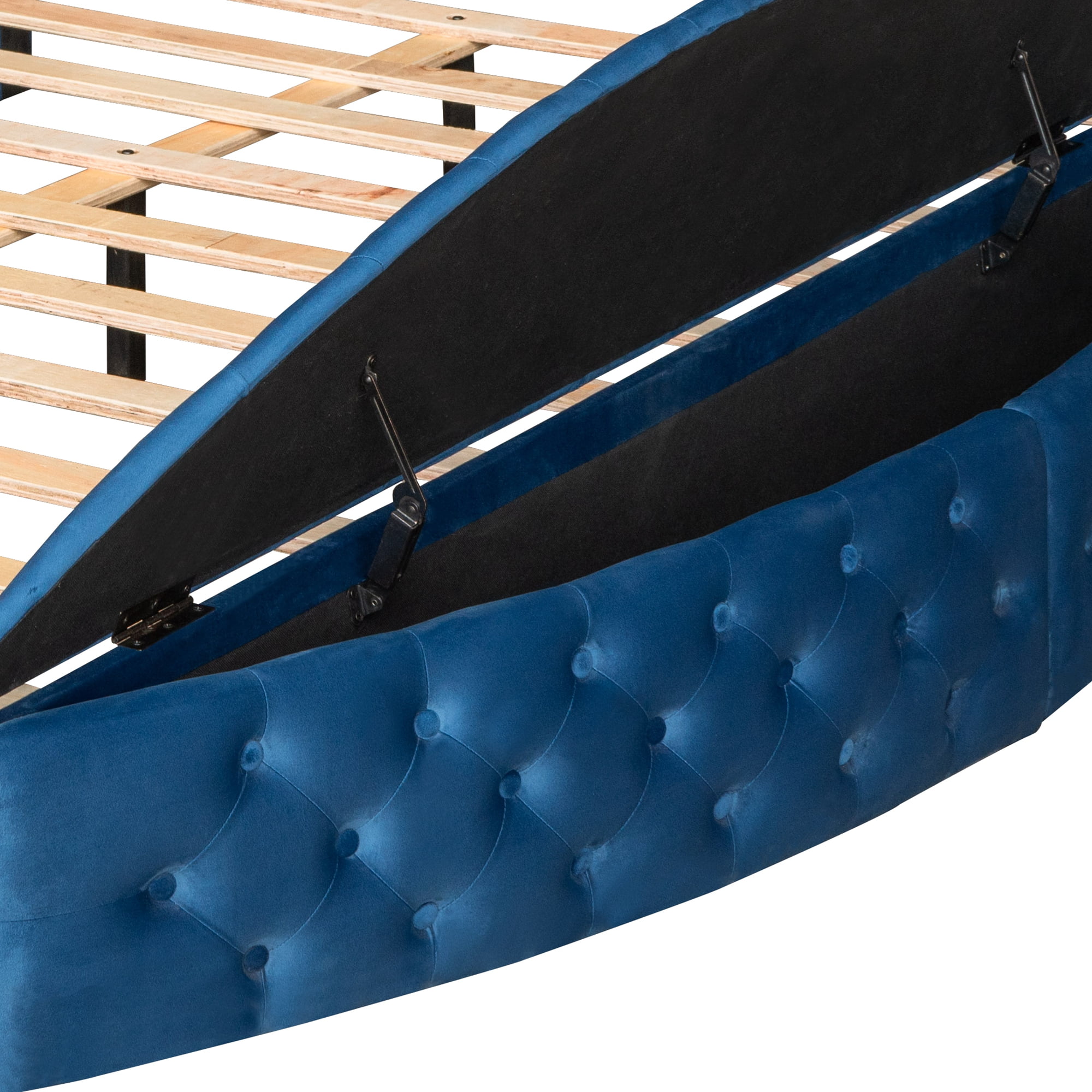 Full Size Round Shape Upholstery Low Profile Storage Platform Bed with Storage Space on Both Sides, Blue