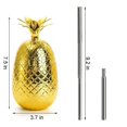 thumbnail image 4 of Paquete de 2 vasos para bebidas con forma de piña, 450 ml, piñas doradas con pajita estirada, vasos dorados para fiesta hawaiana Luau, dorados, 4 of 5