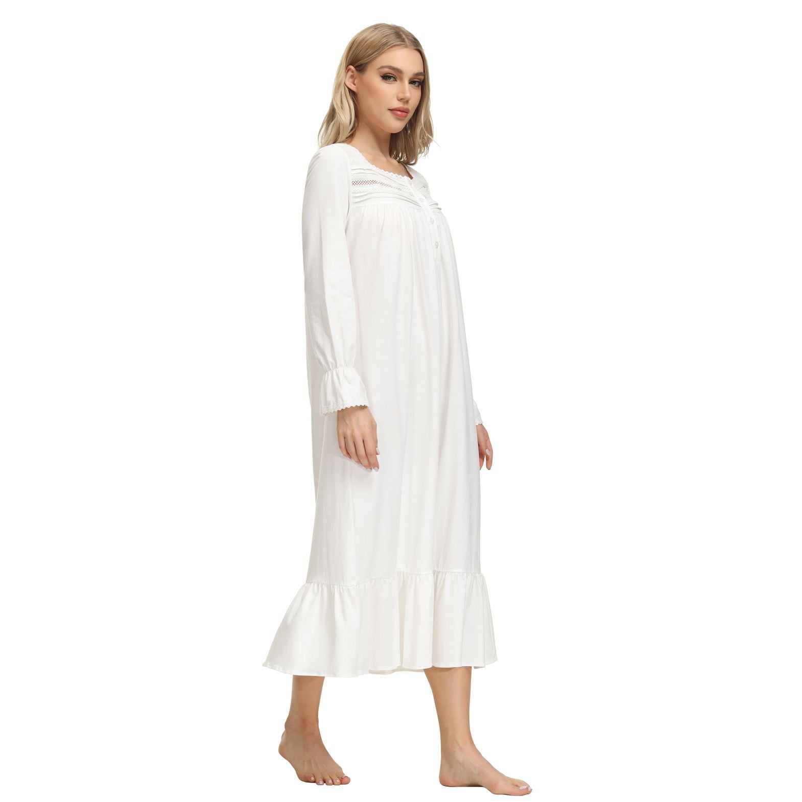 Previn Women's Long Sleeve Vintage Nightgown Victorian Night Gown Princess Old  Fashioned Long Sleep Dress Soft Lightweight Vintage Loose Lace Sleepwear  White0315 XX-Large - Walmart.com